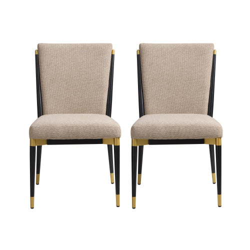 Set of 2 Modern Armless Dining Chairs, Iron Tube Frame with Gold Accents, Toothpick Design Upholstered Side Chairs, 250lbs
