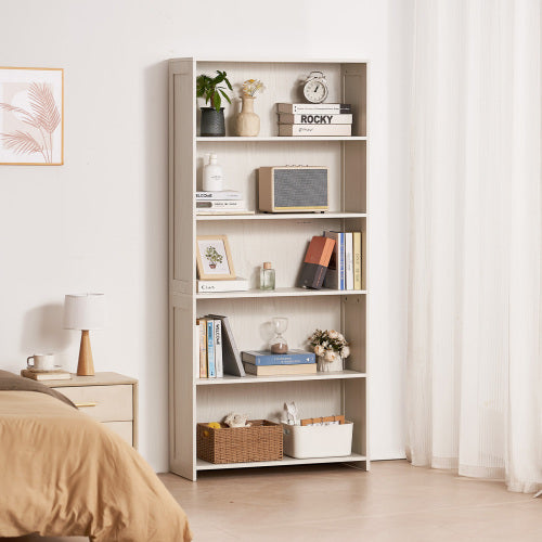 68.3 Inch White 5-Tier Wide Anti-Tip Freestanding Open Bookshelf