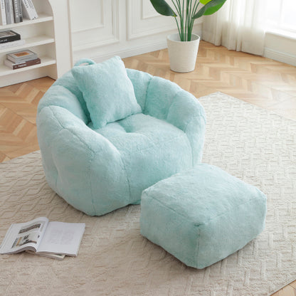 Oversized Shell-Shaped Faux-Fur Bean Bag Chair with Footstool for Adults & Kids