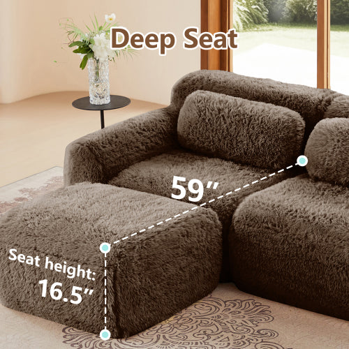 80 inch  Chocolate Plush Boneless Modular Sofa with Chaise,32D Sponge,No Assembly