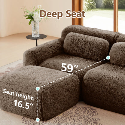80 inch  Chocolate Plush Boneless Modular Sofa with Chaise,32D Sponge,No Assembly