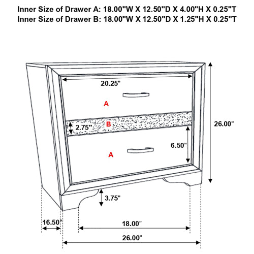 White 2 Drawer Nightstand with Hidden Jewelry Tray, Glam Bedside Table with Crystal Handles, Bedroom Storage Cabinet