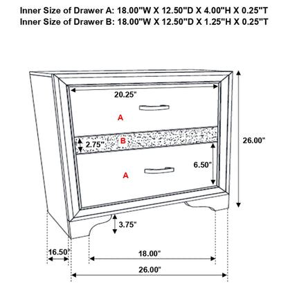 White 2 Drawer Nightstand with Hidden Jewelry Tray, Glam Bedside Table with Crystal Handles, Bedroom Storage Cabinet
