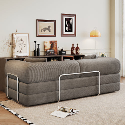 78.8 inch  Grey Boneless Corduroy Convertible Compressed Floor Sofa Bed, No Assembly