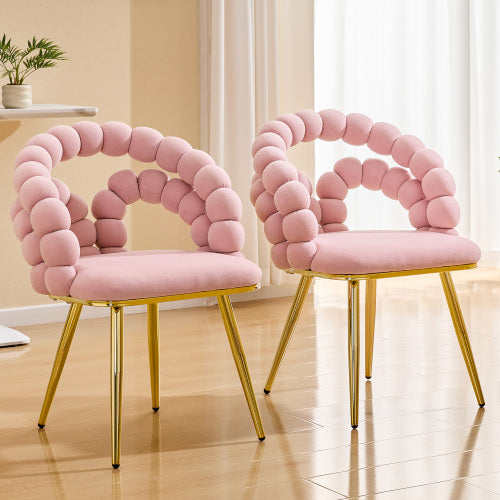 2 Piece Contemporary Velvet Dining Chairs, Bubble Back Accent Chairs with Gold Tapered Metal Legs