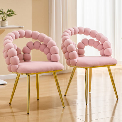 2 Piece Contemporary Velvet Dining Chairs, Bubble Back Accent Chairs with Gold Tapered Metal Legs