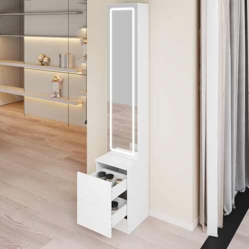63 inch  Full-Length LED Mirror Cabinet, Cosmetic & Jewelry Storage Organizer, Touch 3-Color Light, Multi-Layer Shelves