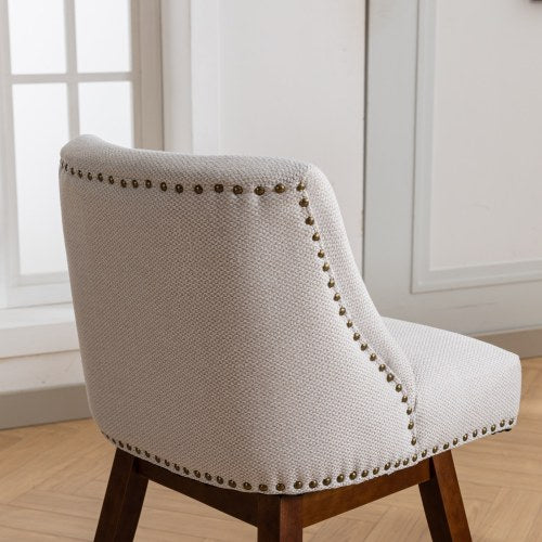 Counter Height Swivel Barstools, 26inch  H Seat Height Upholstered Bar Stools Set of 2, Fabric in Ivory