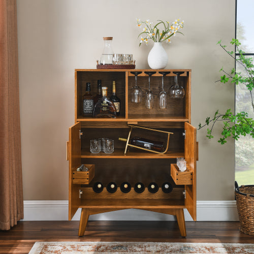 31.5 inch Liquor Cabinet with Wine Glass Holder & Wine Rack & Adjustable Shelf, Wine Cabinet, Kitchen Coffee Bar Cabinet, Rustic Sideboard Buffet  Cabinet with storage for Home Farmhouse Dining Room