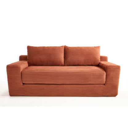 Orange Memory-Foam Convertible Loveseat Sofa-Bed Steel-Frame Corduroy No-Assembly Couch for Small Spaces