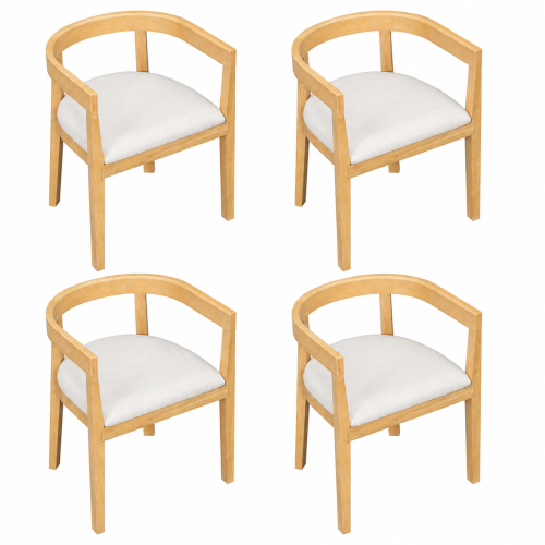 Dining Chairs Set of 4, Natural Upholstered Chairs with Curved Backrest