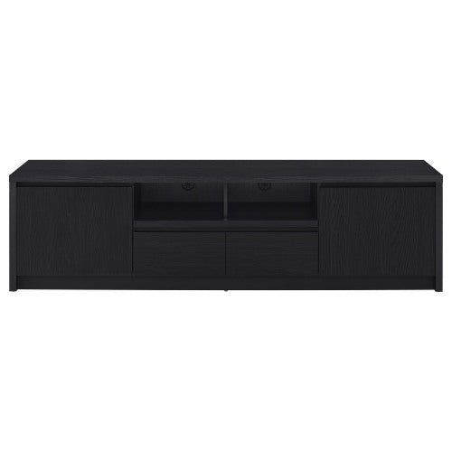 Black 78 Inch Modern 2-Door TV Media Console with Central Drawer & Open Shelf