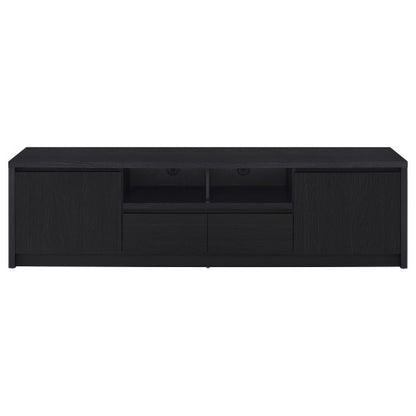 Black 78 Inch Modern 2-Door TV Media Console with Central Drawer & Open Shelf