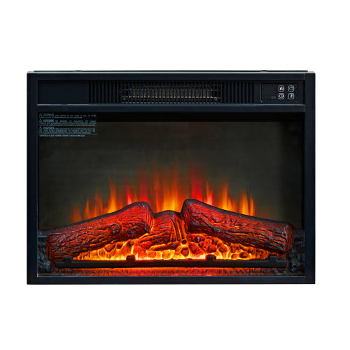 23" Electric Fireplace, 3DInfrared Black Fireplace Electric Insert Heater, with IR Remote Control, Glass View, Adjustable Realistic Logs & Flames