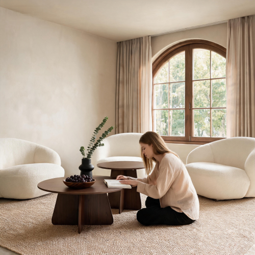 2-Piece Round Nesting Coffee Table Set with Crisscross Legs