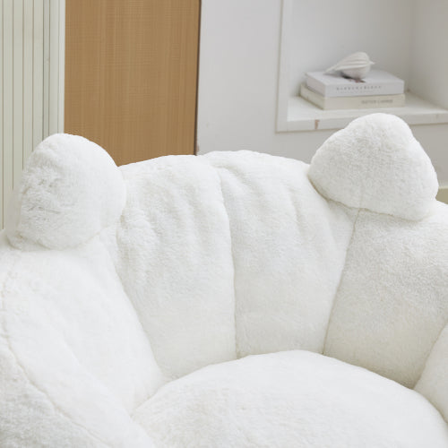 White Cat-Shaped Adult Bean Bag Sofa,High-Density Foam,No Assembly