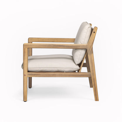 Outdoor Acacia Wood Armchair, Set of 2, Patio Club Chair with Cushions, Light Teak
