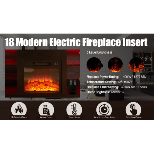 58 Inch Black Electric Fireplace TV Stand 3D LED Flame Media Console with Built-In Charging Station for 65 Inch TV