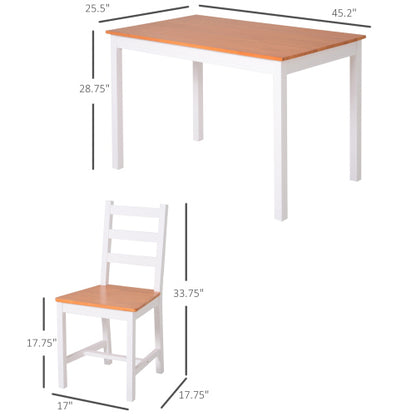 5 Piece Dining Table Set with 4 Chairs, Solid Pine Wood