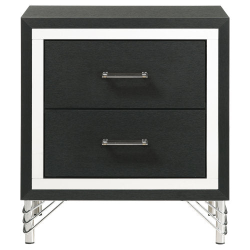 Black Modern Glam 2-Drawer Nightstand with Chrome & Acrylic