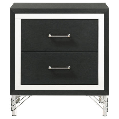 Black Modern Glam 2-Drawer Nightstand with Chrome & Acrylic