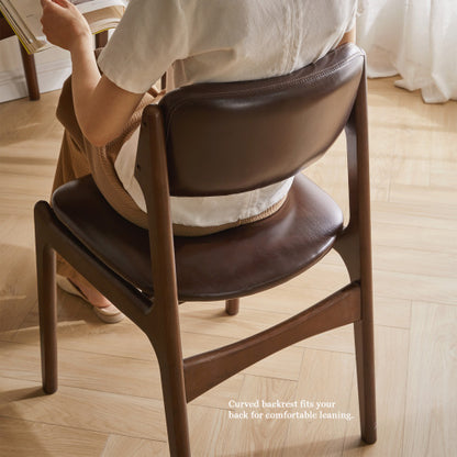 Single Brown PU Leather Armless Dining Side Chair, Solid Wood Walnut Frame, Ergonomic Open Back for Dining Room, Cafe & Office
