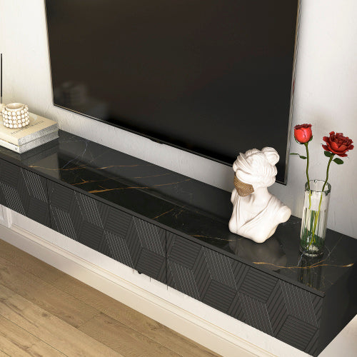 67 Inch Black Wall Floating LED TV Console 16 Color Ambient Light Wall Mount Media Cabinet for 65 Inch TV