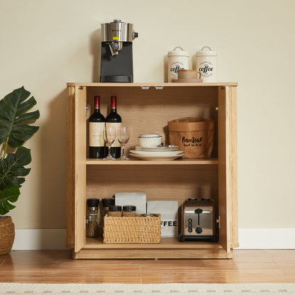31.5'' Buffet Cabinet Sideboard with Curved Wave Design, Oak