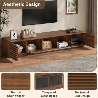 70.8 inch Walnut APP Control RGB LED Glass Flip Door TV Stand Legless Media Console For 80 inch TV