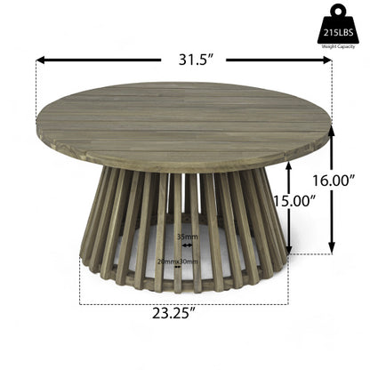 Outdoor Acacia Wood Patio Coffee Table, Round Coffee Table for Backyard, Lawn, Balcony,Grey Finish