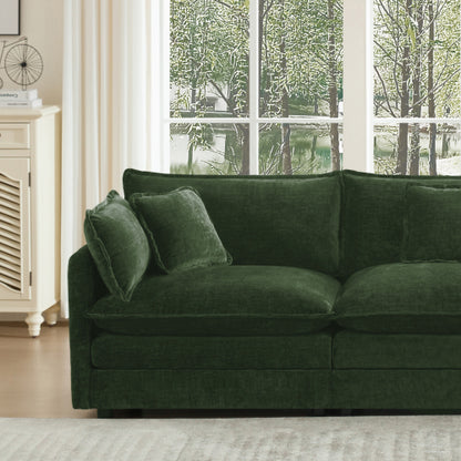 Green Chenille Modern Deep-Seat Loveseat Sofa with 4 Throw Pillows