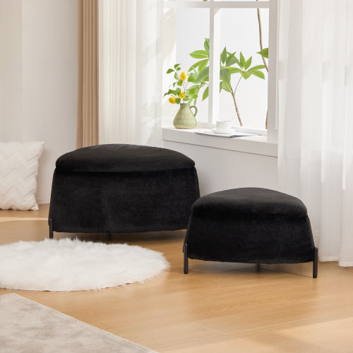 2-Piece Faux Fur Storage Ottoman Set with Metal Legs