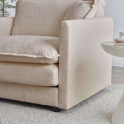 Light-Coffee Chenille Deep-Seat Loveseat Sofa with 4 Throw Pillows