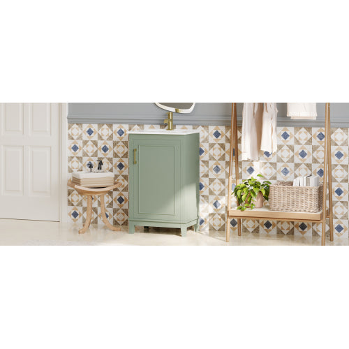 [Viedo] 20 Inch Modern Small Bathroom Vanity Cabinet With Ceramic Basin- 20*14.5*33.3 Inches,Ample Storage,1 Soft Close Door