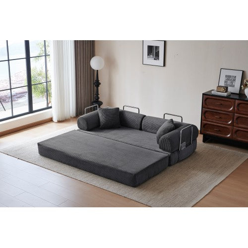 78.8 inch  Grey Corduroy Convertible Compression Boneless Floor Sofa-Bed