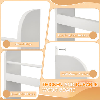 4-Tier Wall-Mounted Kids Bookshelf Anti-Tip Design High Safety Space-Saving Nursery Toy Book Organizer
