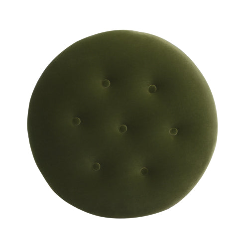 24 inch Round Upholstered Accent Ottoman, Olive Green Performance Velvet Round Foot Stool