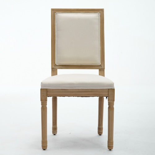 Set of 2 Beige French Louis Solid Wood Dining Chairs, Carved Frame Rattan Back 300 LBS Capacity
