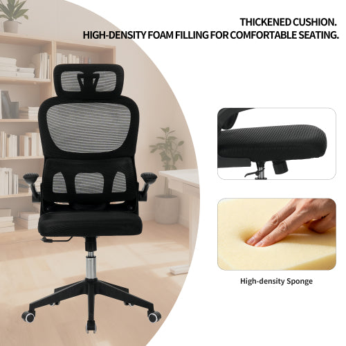 High Back Ergonomic Office Chair, Big and Tall Mesh Desk Chair with Wheels, Tilt Function, 3D Headrest, Lumbar Support, Swivel Rolling Computer Chair for Task, Home Office, Black
