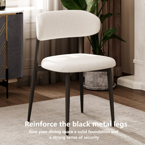 Set of 2 Beige Fabric Metal Dining Chairs, Farmhouse Style Rustic Chairs 250lb Capacity