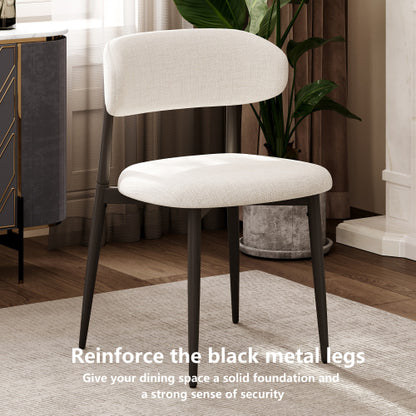 Set of 2 Beige Fabric Metal Dining Chairs, Farmhouse Style Rustic Chairs 250lb Capacity