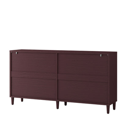 70 Inch Brown Rattan Four-Door Sideboard MDF Solid Wood Leg Adjustable Shelf Easy Assembly Home Storage Cabinet
