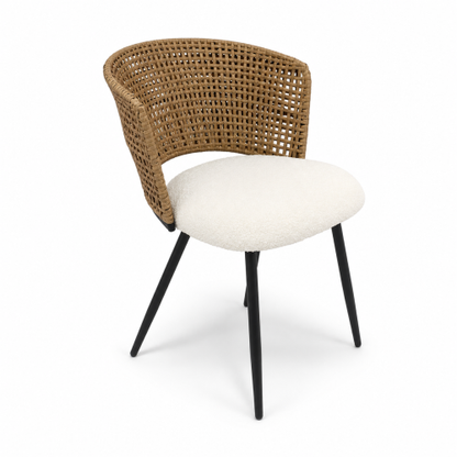PE Rattan Dining Chairs with Teddy Cushions and Metal Legs, Set of 2, Beige/Brown