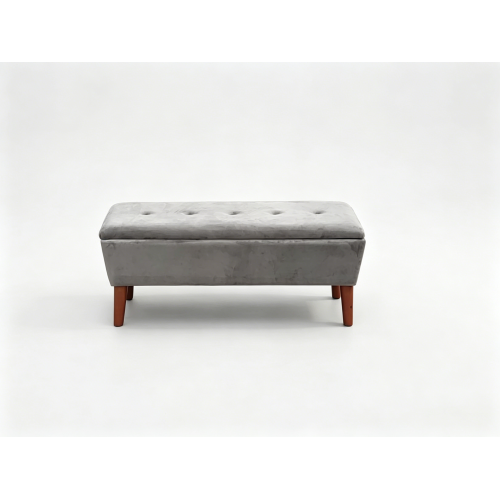 42 inch Linen Ottoman Bench with Solid Wood Tapered Legs