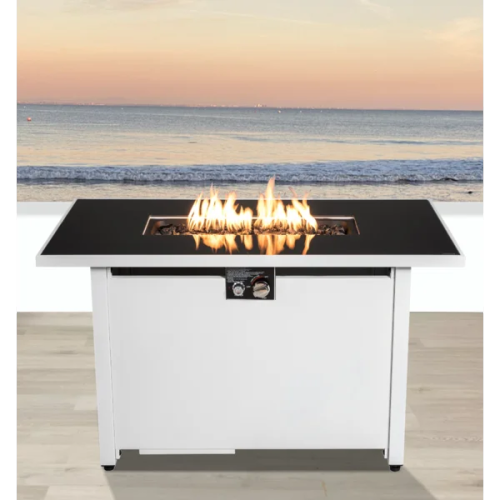 43" Rectangular Fire Pit with Smoked Glass and Metal Frame