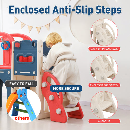 12 in 1 Indoor Outdoor Playset for Toddlers 1 3 Swing Slide Combo Climber Basketball Hoop Red Blue