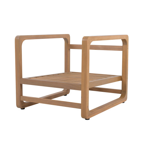 Outdoor Lounge Chair, Acacia Wood Club Chair, Oversized Seat with White Cushion Set, MP2