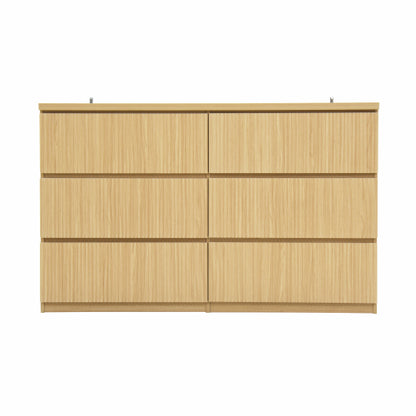 6 Drawer Storage Cabinet ,Dresser, Wood Storage Tower Clothes Organizer with Wavy drawer panel, Wide Chest of 6 Drawers, Large Storage Space for Bedroom, Hallway, Entryway Living Room Natural