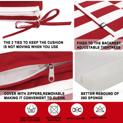2PCS Set Outdoor Lounge Chair Cushion Replacement Patio Funiture Seat Cushion Chaise Lounge Cushion-Red/white