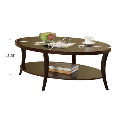 48inch  Oval Coffee Table with Shelf, Espresso Finish